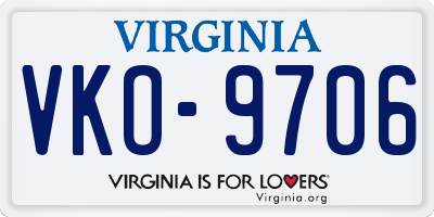 VA license plate VKO9706