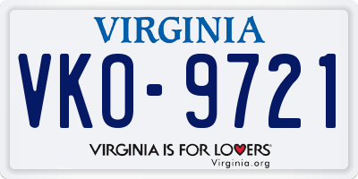 VA license plate VKO9721