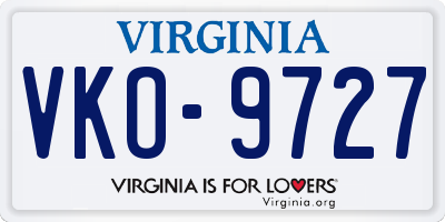 VA license plate VKO9727