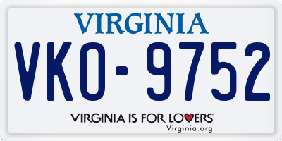 VA license plate VKO9752
