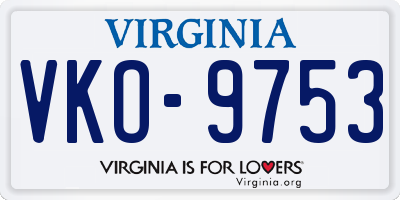 VA license plate VKO9753