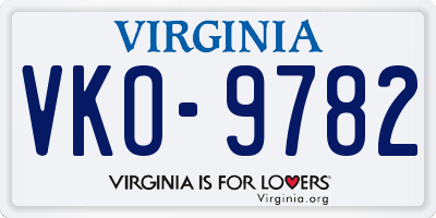 VA license plate VKO9782
