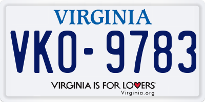 VA license plate VKO9783