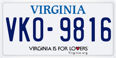 VA license plate VKO9816