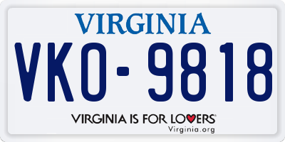 VA license plate VKO9818