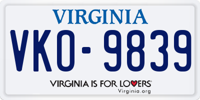 VA license plate VKO9839
