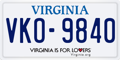 VA license plate VKO9840