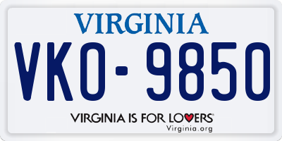 VA license plate VKO9850
