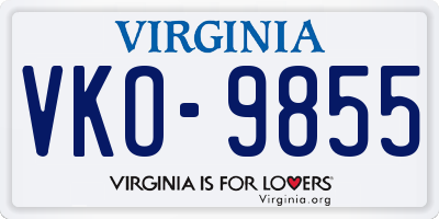VA license plate VKO9855