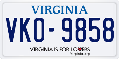 VA license plate VKO9858