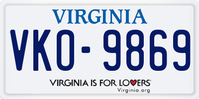 VA license plate VKO9869