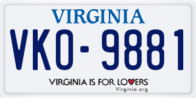 VA license plate VKO9881