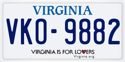 VA license plate VKO9882
