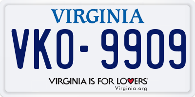 VA license plate VKO9909