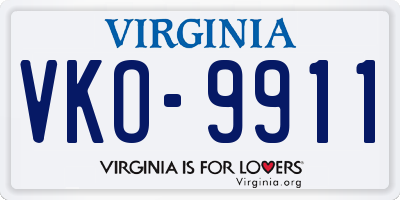 VA license plate VKO9911