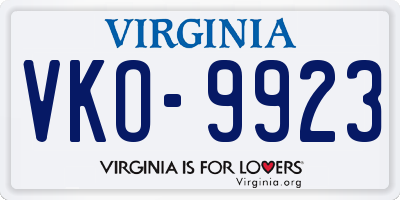 VA license plate VKO9923