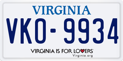 VA license plate VKO9934