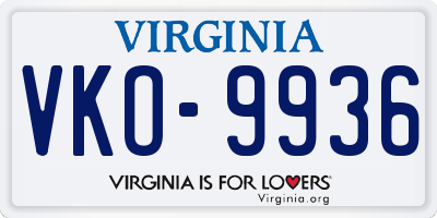 VA license plate VKO9936