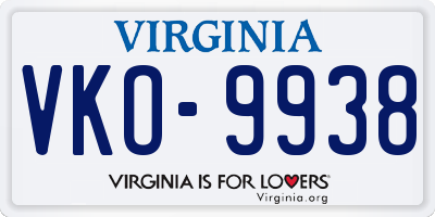VA license plate VKO9938