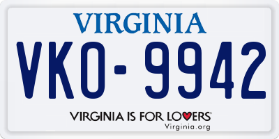 VA license plate VKO9942