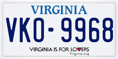 VA license plate VKO9968