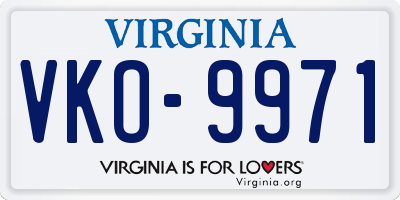 VA license plate VKO9971