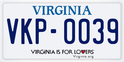 VA license plate VKP0039