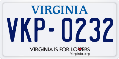 VA license plate VKP0232