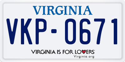 VA license plate VKP0671