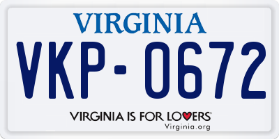 VA license plate VKP0672