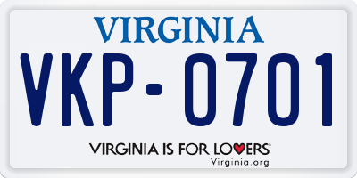 VA license plate VKP0701