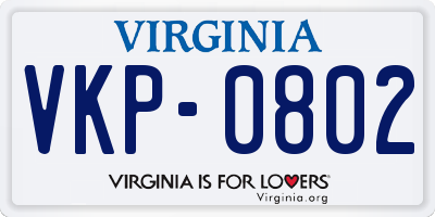 VA license plate VKP0802