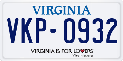 VA license plate VKP0932