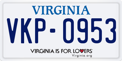 VA license plate VKP0953