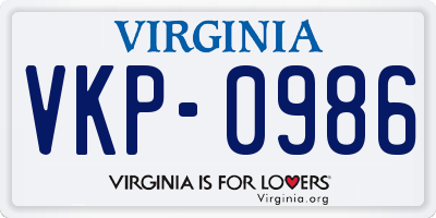 VA license plate VKP0986