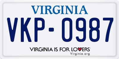 VA license plate VKP0987