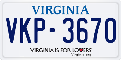 VA license plate VKP3670
