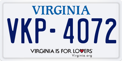 VA license plate VKP4072