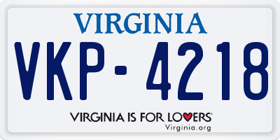 VA license plate VKP4218