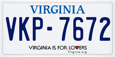 VA license plate VKP7672