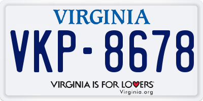 VA license plate VKP8678
