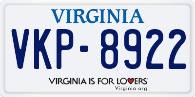 VA license plate VKP8922