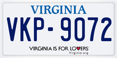 VA license plate VKP9072
