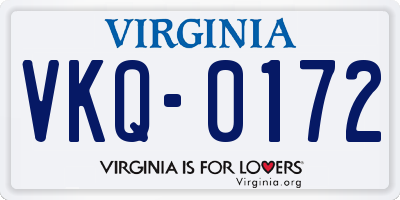 VA license plate VKQ0172