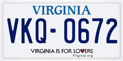 VA license plate VKQ0672