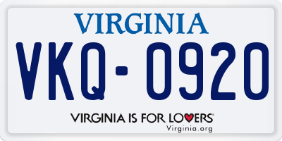 VA license plate VKQ0920
