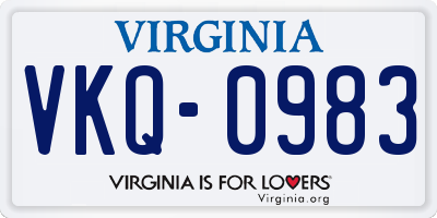 VA license plate VKQ0983