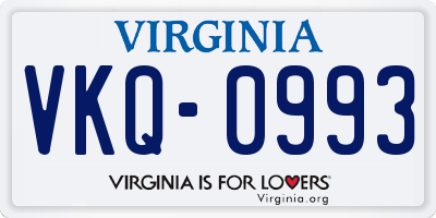 VA license plate VKQ0993