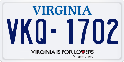 VA license plate VKQ1702