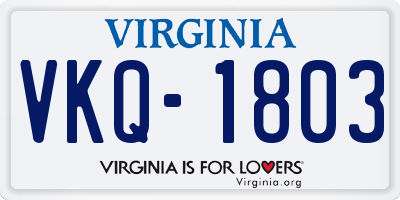 VA license plate VKQ1803